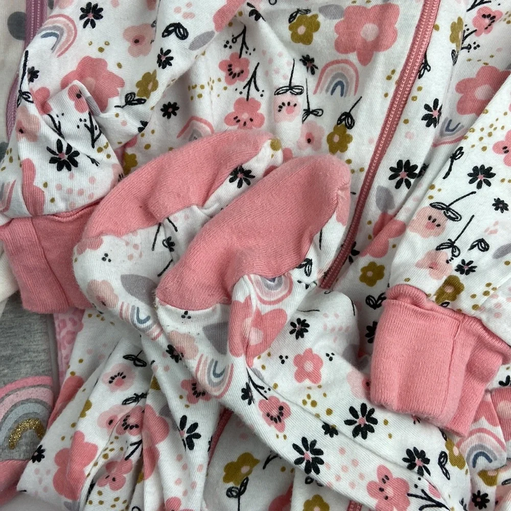 Lot of four (4) Baby Girl Gerber’s 0-3 month footie onesie pajamas